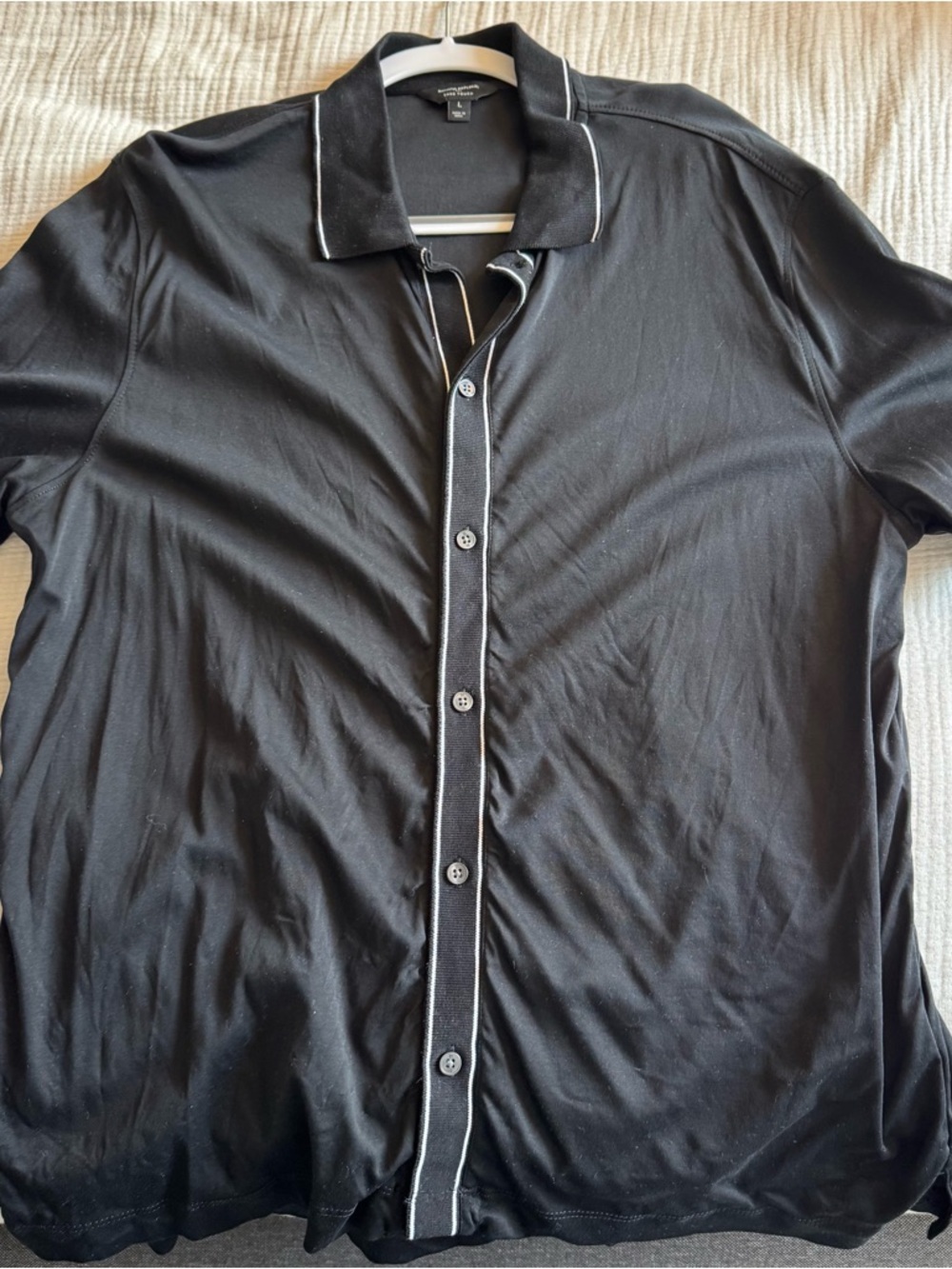 Banana Republic Factory Black Button-Down Polo Shirt with White Piping